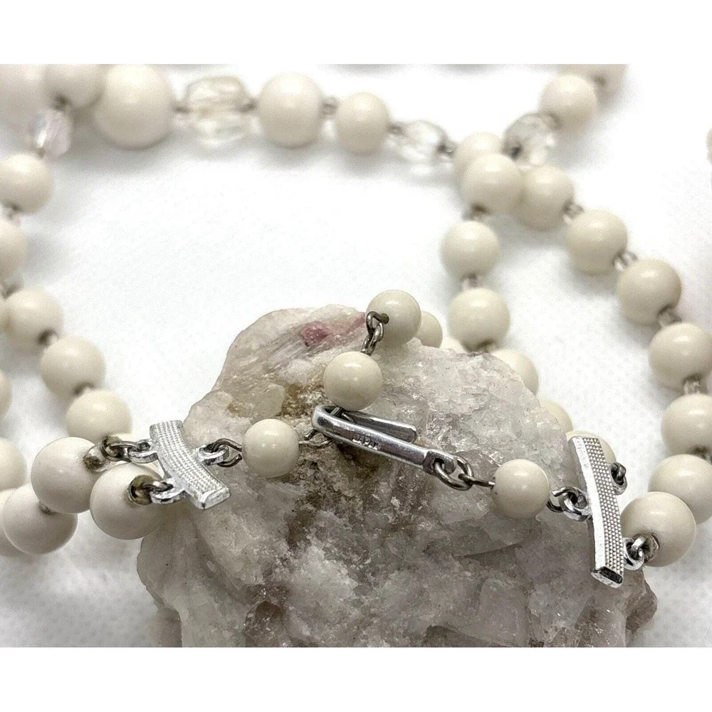 Vintage Japan White Beaded 2‎ Strand Graduated Bead 14 - 16'' Choker Necklace